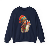 Colorful Chibi Inca Rider and Fluffy Llama Unisex Sweatshirt