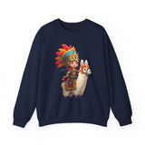 Colorful Chibi Inca Rider and Fluffy Llama Unisex Sweatshirt