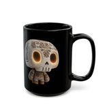 Glow-Eyed Aztec Skull Chibi Black Mug