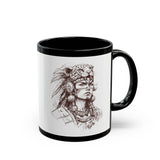 Aztec Warrior Woman Jaguar Spirit Sketch Black Mug