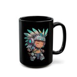 Cyber Aztec Chibi Warrior Neon Style Black Mug