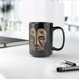 Wooden Andean Duality Totem Faces Tribal Symbol Black Mug