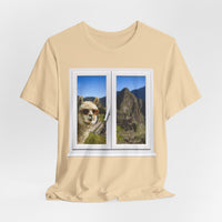 Funny Llama at the Window with Machu Picchu View Unisex T-Shirt