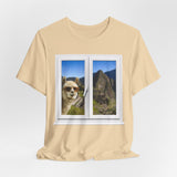 Funny Llama at the Window with Machu Picchu View Unisex T-Shirt