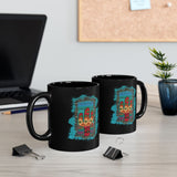 Glitter Serape Cactus on Leopard Burst Illustration Black Mug