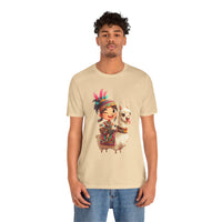 Playful Inca Girl and Llama Cartoon Unisex T-Shirt