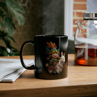 Chibi Inca Warrior Riding Llama Cartoon Black Mug