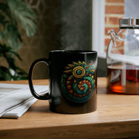 Colorful Quetzalcoatl Sun Serpent Glyph Style Black Mug