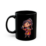 Chibi Inca Girl with Baby Condor Black Mug