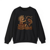 Pre-Hispanic Fisherman with Symbolic Fish Glyph Style Unisex Sweatshirt