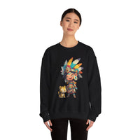 Aztec Chibi Girl with Jaguar Cub Warrior Culture Unisex Sweatshirt