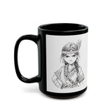 Inca Warrior Girl Fierce Heritage Ink Art Black Mug