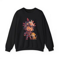 Chibi Aztec Warrior with Jaguar Cub Cartoon History Unisex Sweatshirt