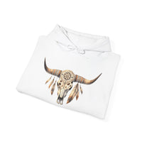 Boho Aztec Feathered Bull Skull Illustration Unisex Hoodie