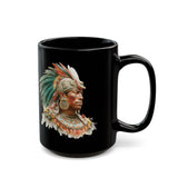 Maya Elder Warrior Watercolor Portrait Black Mug