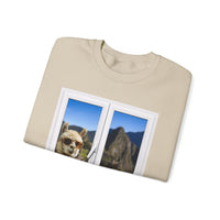 Funny Llama at the Window with Machu Picchu View Unisex Sweatshirt