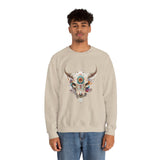 Sacred Floral Cow Skull Mandala Illustration Unisex Sweatshirt