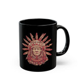 Aztec Sun Chief Feather Headdress Black Mug