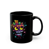 Cyber Aztec Skull Cartoon Style Black Mug
