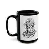 Inca Warrior Hand Drawn Tribal Portrait Black Mug