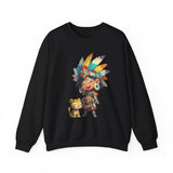 Aztec Chibi Girl with Jaguar Cub Warrior Culture Unisex Sweatshirt