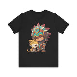 Chibi Aztec Warrior and Jaguar Cub Cartoon Unisex T-Shirt