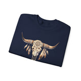 Boho Aztec Feathered Bull Skull Illustration Unisex Sweatshirt