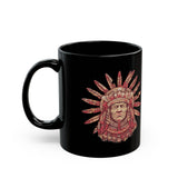 Aztec Sun Chief Feather Headdress Black Mug