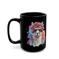 Hippie Llama in Sunglasses Watercolor Style Black Mug