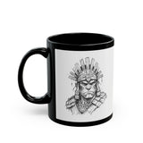 Inca Warrior Hand Drawn Tribal Portrait Black Mug