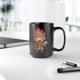 Chibi Maya Warrior and Sacred Monkey Black Mug