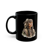 Inca Warrior Woman with Feathered Headdress Watercolor Black Mug