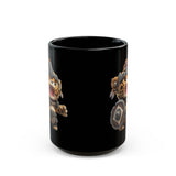 Chibi Mayan Jaguar Warrior Cartoon Style Black Mug