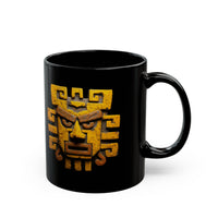 Ancient Andean Warrior Mask Golden Glyph Style Black Mug
