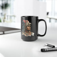 Inca Warrior Watercolor Art and Tribal Pattern Black Mug