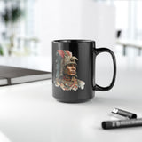Inca Warrior Watercolor Art and Tribal Pattern Black Mug