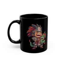 Chibi Aztec Warrior with Baby Quetzalcoatl Serpent Black Mug