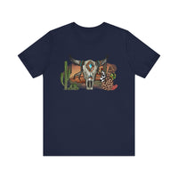 Sunset Desert Scene with Aztec Tribal Skull Unisex T-Shirt