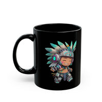 Cyber Aztec Chibi Warrior Neon Style Black Mug