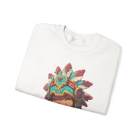 Chibi Aztec Warrior and Jaguar Cub Cartoon Unisex Sweatshirt