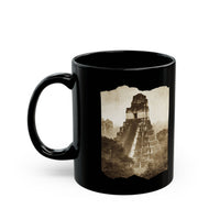 Vintage Tikal Jungle Temple Sepia Print Black Mug