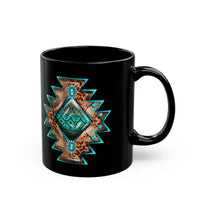 Turquoise Western Aztec Gem Illustration Black Mug