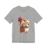 Playful Inca Girl and Llama Cartoon Unisex T-Shirt