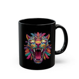 Rainbow Jaguar Mask Comic Style Black Mug