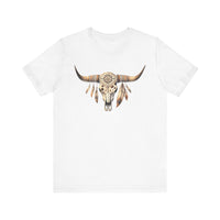 Boho Aztec Feathered Bull Skull Illustration Unisex T-Shirt