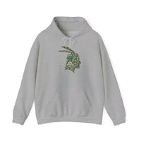 A Turquoise and Gold Mayan Warrior Face Unisex Hoodie