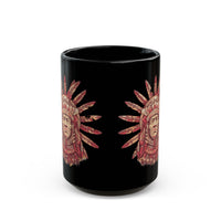 Aztec Sun Chief Feather Headdress Black Mug
