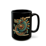 Feathered Serpent Sun Spiral Black Mug