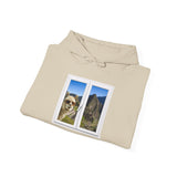Funny Llama at the Window with Machu Picchu View Unisex Hoodie