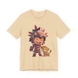 Chibi Aztec Warrior with Jaguar Cub Cartoon History Unisex T-Shirt